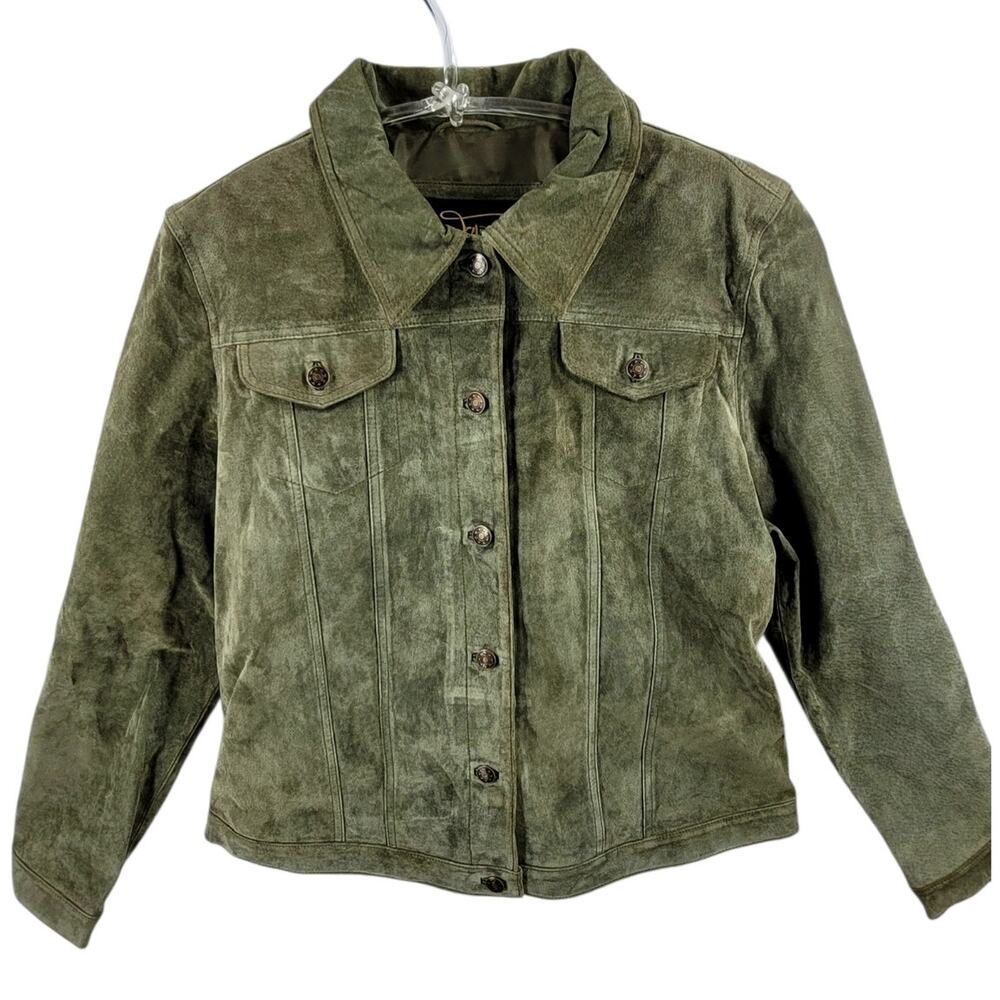Fabio 1990s Suede Cropped Womens Jacket‎ Jewel Green Elevated Minimal Layer
